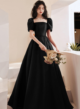 黑色晚礼服裙声乐艺考钢琴演出成人礼服气质高级感年会主持蓬蓬裙