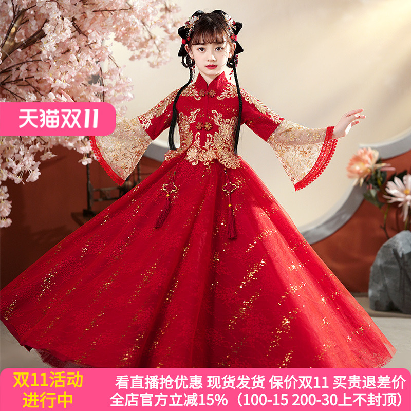 女童汉服儿童礼服裙子唐装中国风古装超仙连衣裙2025新款秋冬季款