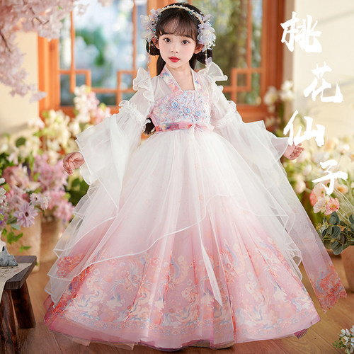 爱贝佳新款春秋女童超仙汉服襦裙