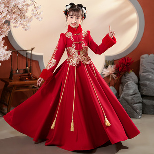 女童汉服中国风儿童宝宝唐装 拜年服红色喜庆衣服古风年服加厚冬装