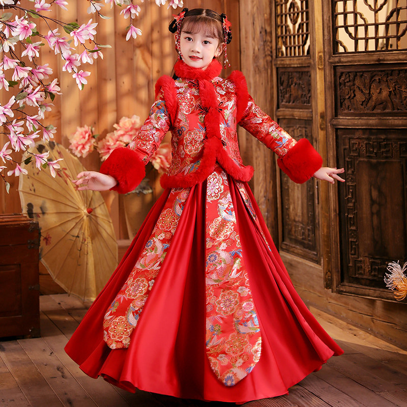 女童汉服中国风红色唐装
