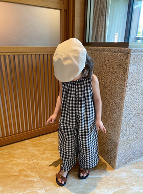 YUSONG◆2026夏新款男宝宝女儿童装日系格子阔腿背带裤吊带连体裤