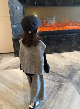 YUSONG◆2024秋季新款女儿童装日系毛衣针织背心马甲阔腿裤套装