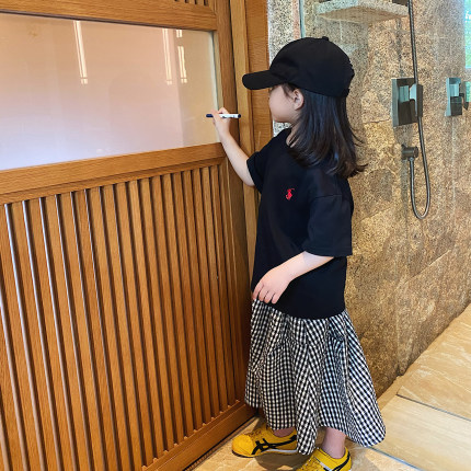 YUSONG◆2026夏季新款女儿童装度假风韩版千鸟格子a字半身裙长裙
