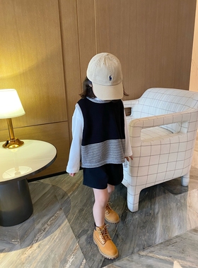 YUSONG2025春季新款男宝宝女儿童装休闲洋气条纹针织毛衫背心马甲