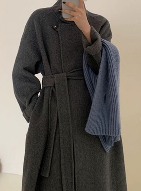 24秋冬新款设计感立领单排扣双面羊毛大衣长款高端显瘦羊毛外套女