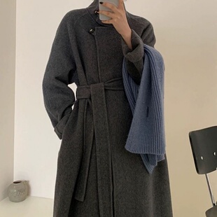 24秋冬新款设计感立领单排扣双面羊毛大衣长款高端显瘦羊毛外套女