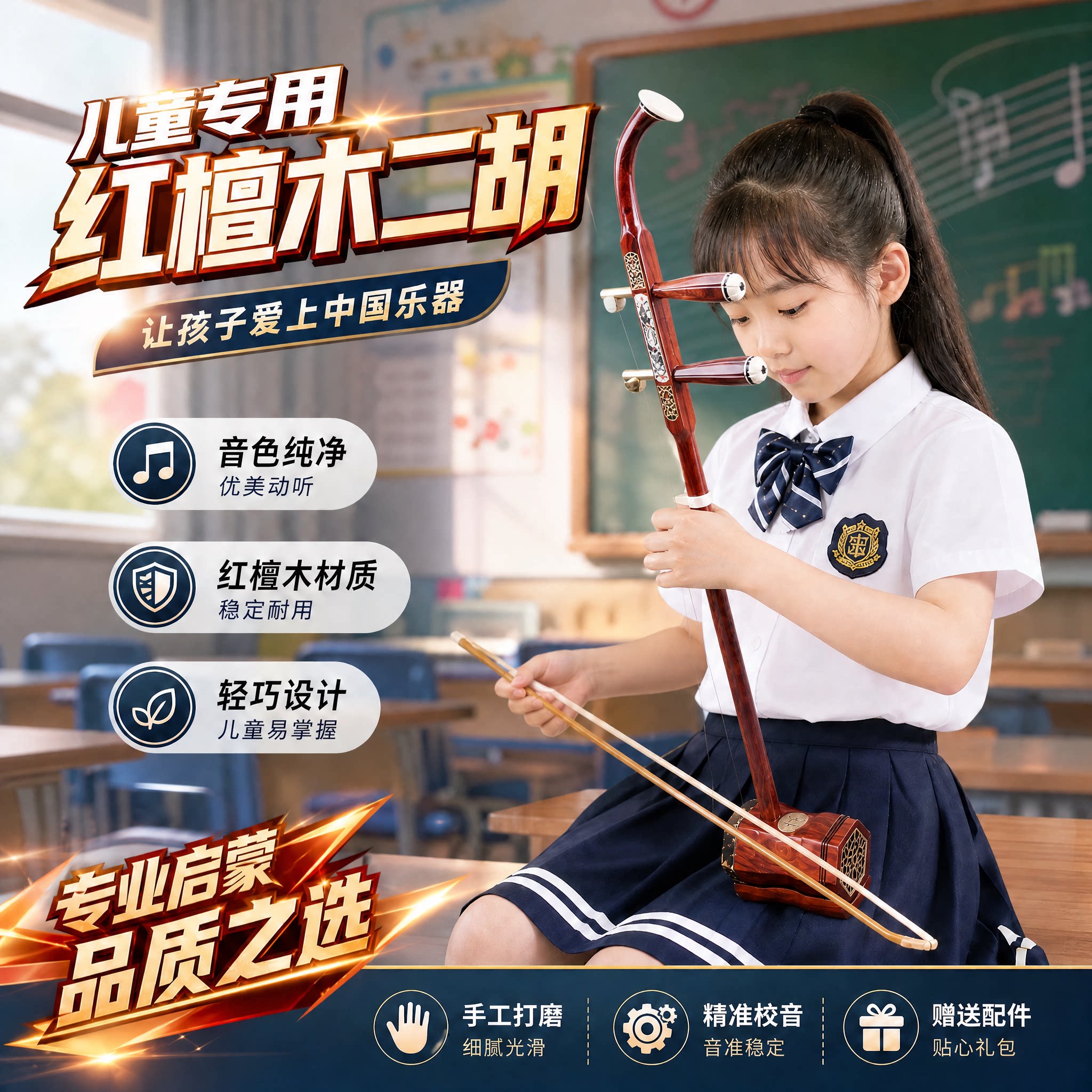 国悦儿童专用二胡初学者演奏小二胡红木二胡厂家直销青少年二胡