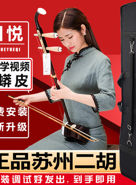 国悦苏州二胡乐器初学者入门考级演奏成人儿童红木二胡铜轴机械轴