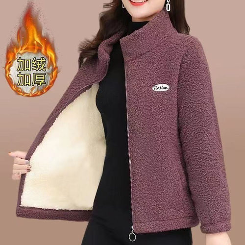 新款冬季加绒加厚棉衣女宽松大码中年妈妈外套休闲颗粒绒保暖上衣