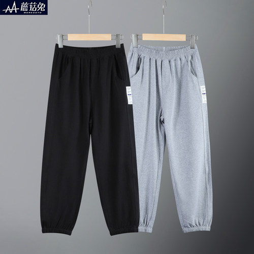 蘑菇兔胖男童裤子夏季薄款长裤黑