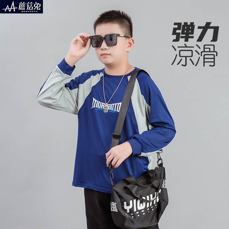 胖男童速干衣长袖T恤薄款青少年学生篮球服加肥加大男孩运动上衣