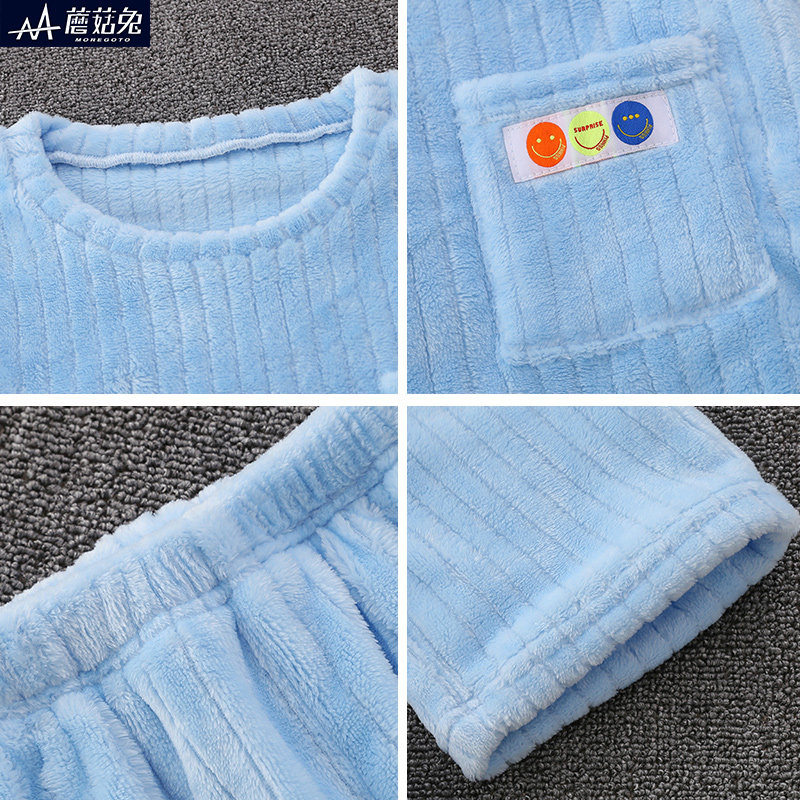 胖童装男童家居服套装秋冬薄绒中大童男孩女孩法兰绒睡衣加肥加大