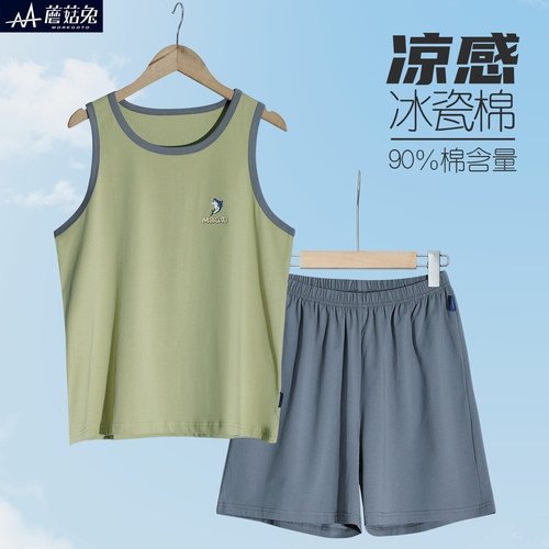 蘑菇兔胖男童家居服套装夏季薄款