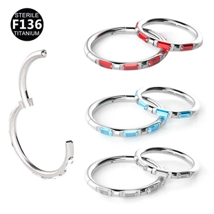 F136钛合金养耳洞耳扣耳环镶方形锆石鼻环唇环穿刺饰品6-10mm内径