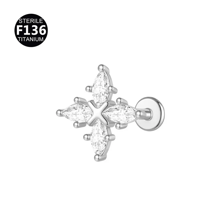 thumbnail for 2026 New F136 titanium alloy earrings with cross eyelash eyelashes and 0.9 internal thread flat bottom earrings and lip studs