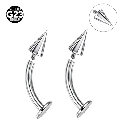 G23钛合金rook钉平底弯杆内螺纹尖锥恶魔唇钉耳骨钉虎牙穿刺饰品