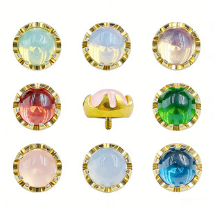 F-136钛合金金色齿边蛋白石耳钉耳钉穿刺饰品头部埋钉唇钉舌钉