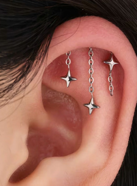 F136钛合金耳轮钉helix改色耳骨钉内螺纹头链条吊坠个性穿刺饰品