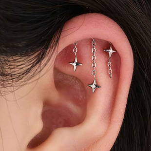 F136钛合金耳轮钉helix改色耳骨钉内螺纹头链条吊坠个性 穿刺饰品