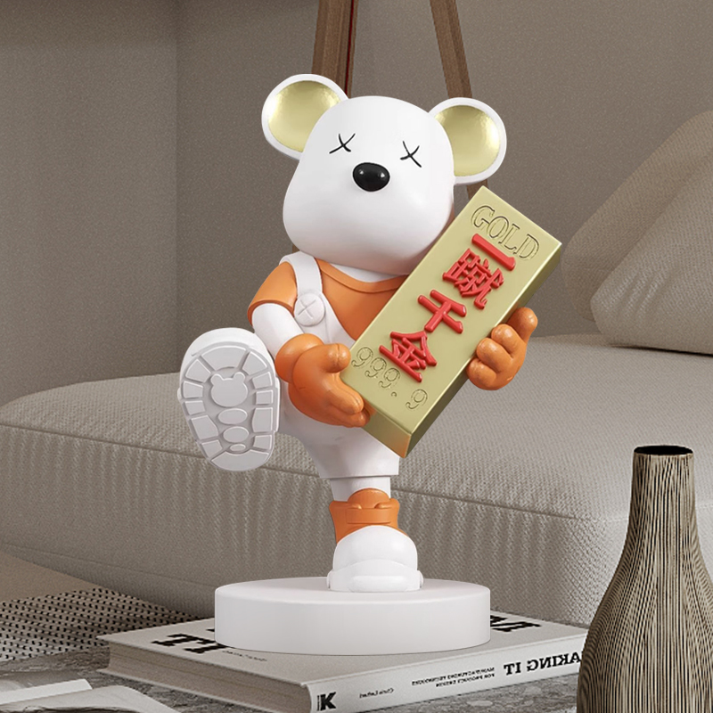 网红暴力熊可爱卡通桌面招财摆件抱金砖寓意好电视柜装饰乔迁礼品