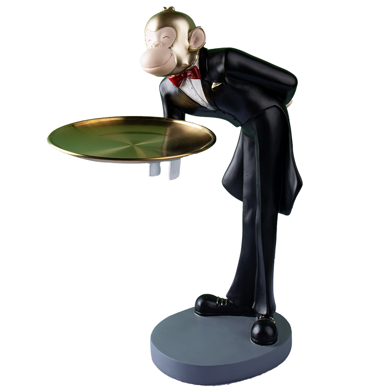 猴子服务生托盘收纳装饰品收银台创意烟灰缸红酒架柜摆设乔迁礼物