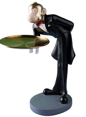 猴子服务生托盘收纳装饰品收银台创意烟灰缸红酒架柜摆设乔迁礼物