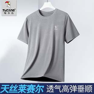凉感抗皱半袖 夏季 体恤纯色圆领上衣 T恤男士 啄木鸟莱赛尔天丝短袖