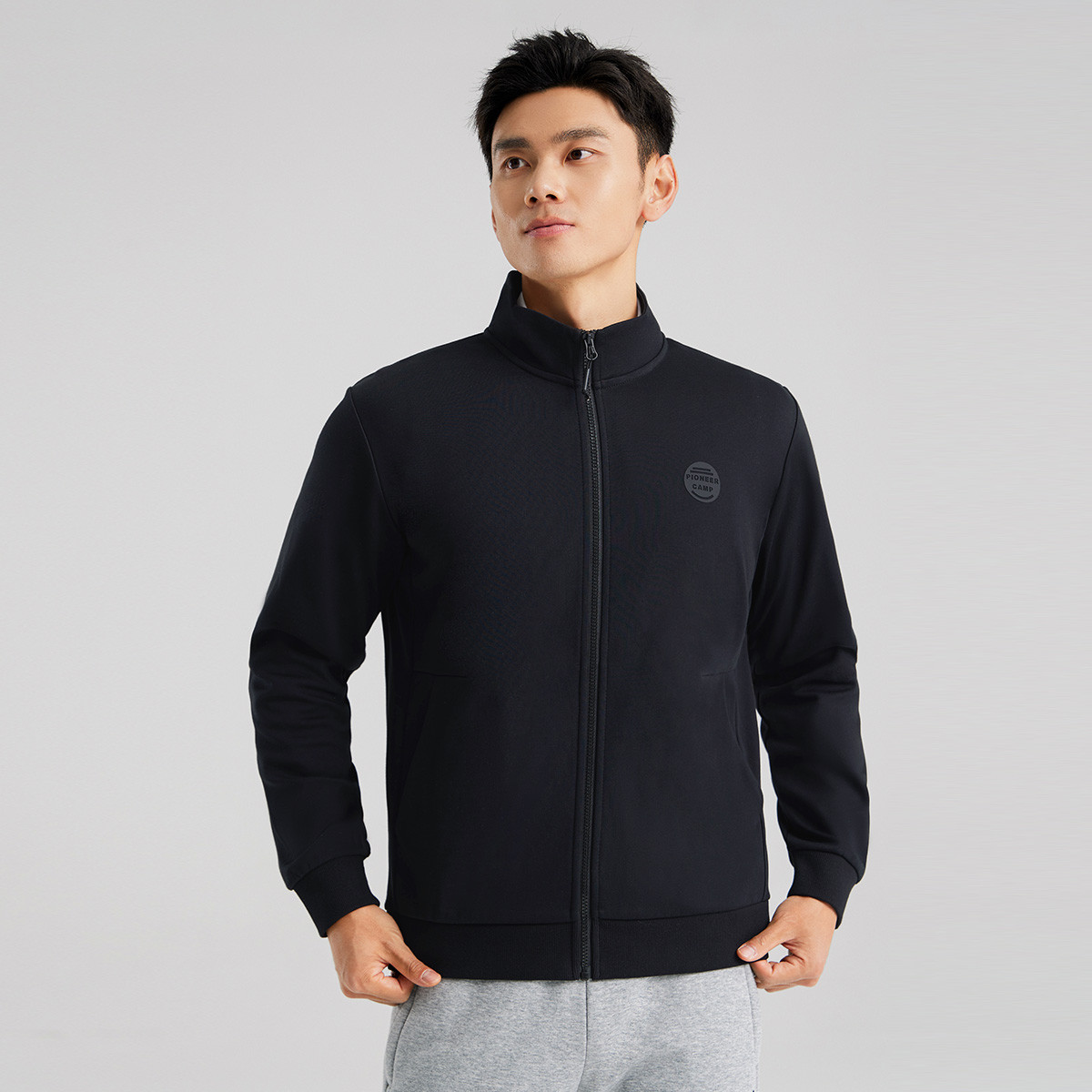 拓路者春款针织外套纯色立领拉链开衫男式运动休闲百搭外穿