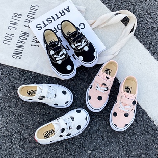 OPOEE秋款ins女童男童2023儿童低帮日系波点帆布鞋潮流魔术贴童鞋