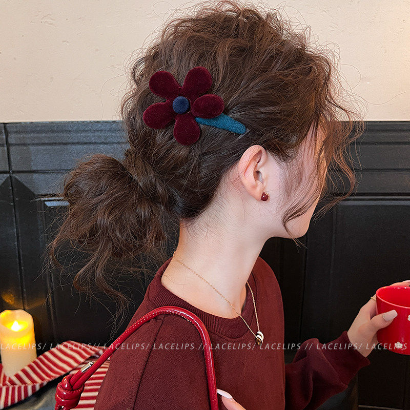 植绒花朵撞色发夹女氛围感碎发刘海夹子新款边夹侧边发卡新年头饰,饰品/流行首饰/时尚饰品新,发饰,淘宝优惠券,粉丝福利购,淘宝优惠卷