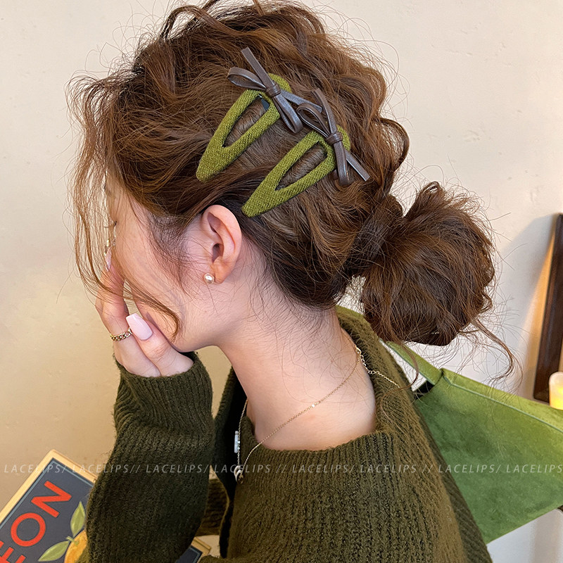 秋冬皮质蝴蝶结发夹女2025新款