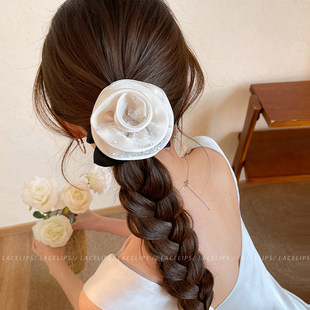 法式 发饰 玫瑰花朵发圈女巨好看扎头发绳低马尾头绳高级感皮筋时尚