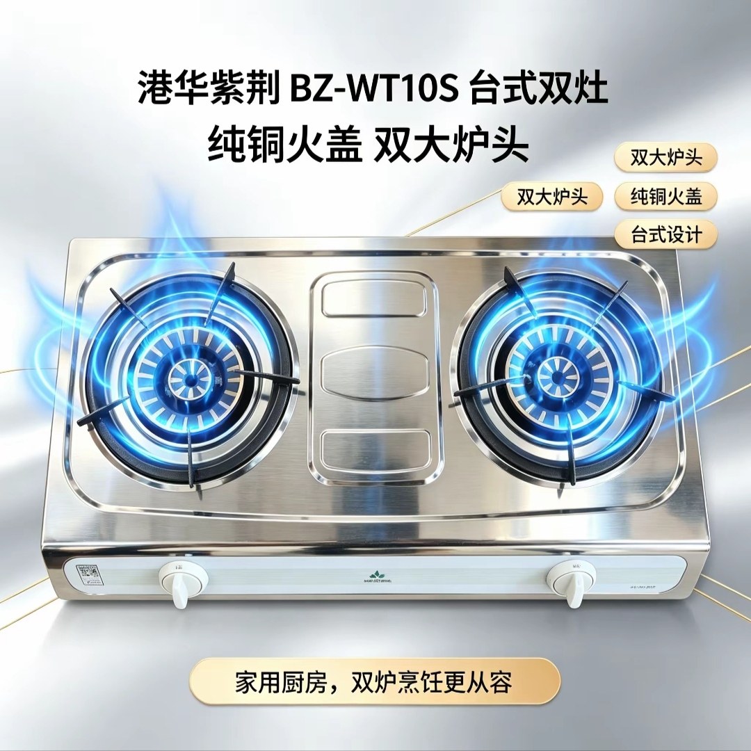 正品港华紫荆BZ-WT10S燃气灶台式双灶天然气专用纯铜炉头熄火保护