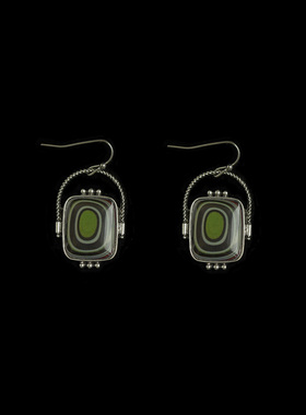 Vintage古着Geometric enamel green earrings复古耳环