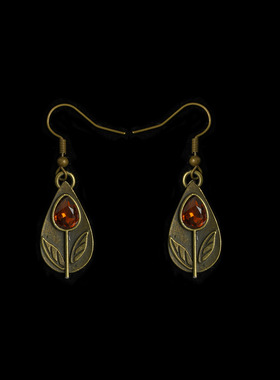 Vintage古着Ancient Red Stone Earrings复古红色石耳环