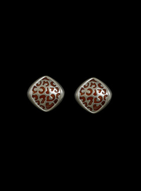 古着vintage复古Leopard print square earrings耳钉