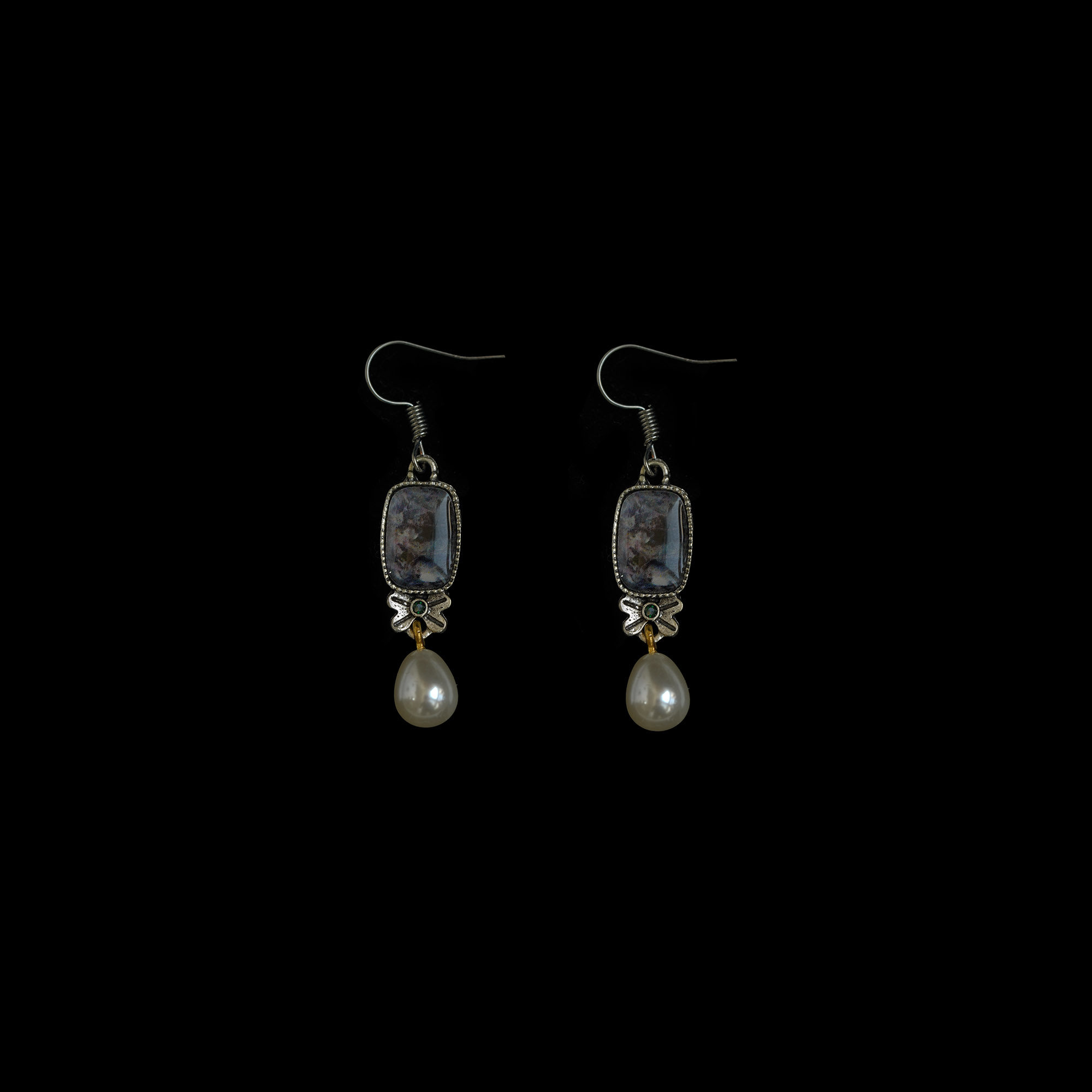 古着vintage复古银釉珍珠耳环