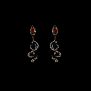 古着珐琅Antique enamel snake shaped earrings蛇耳饰