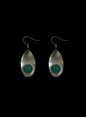 Vintage古着Ancient silver emerald earrings复古耳环