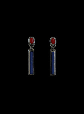 古着Vintage blue gemstone long earrings复古耳钉