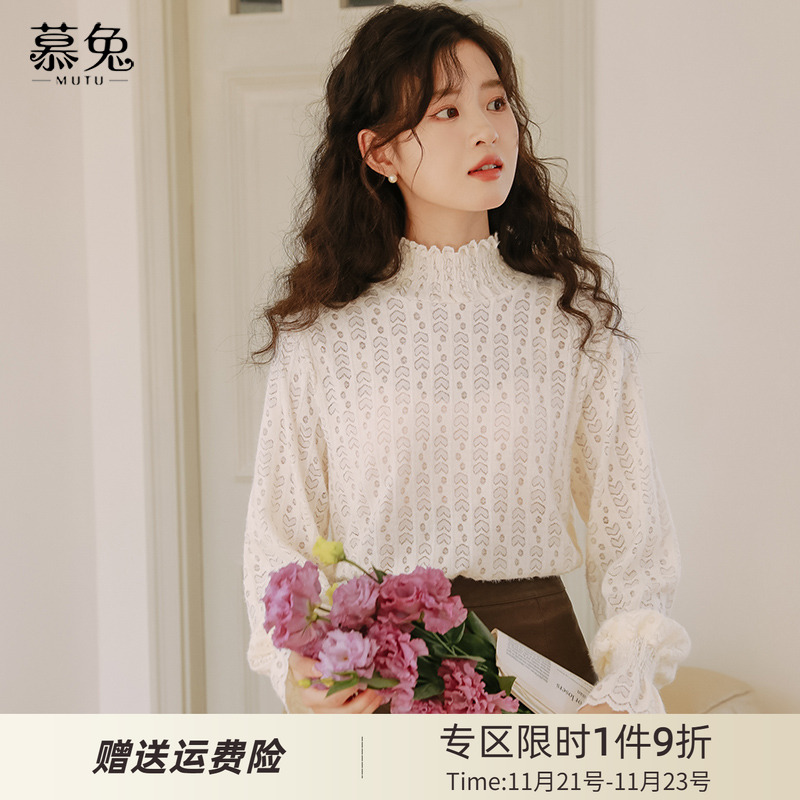 慕兔法式立领长袖蕾丝衫