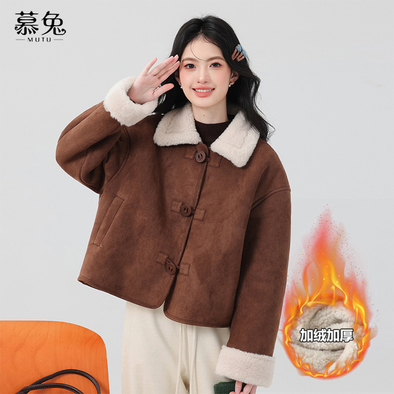慕兔复古仿麂皮绒加厚外套