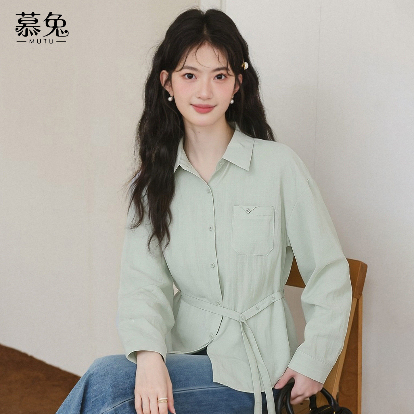 慕兔韩系小个子系带收腰衬衫女春2026新款别致设计感小众长袖上衣,女装/女士精品,衬衫,淘宝优惠券,粉丝福利购,淘宝优惠卷