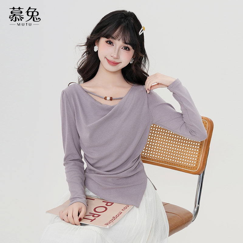 慕兔法式高级感不规则长袖T恤