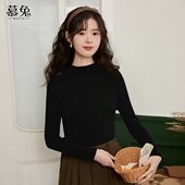 显瘦内搭针织衫 慕兔黑色半高领长袖 上衣 新款 修身 打底衫 女2025冬季
