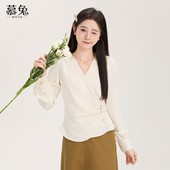 气质v领长袖 衬衫 女2025夏新款 慕兔法式 高级感不规则修身 显瘦上衣