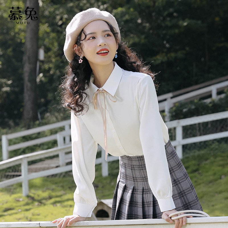 甜美蝴蝶结系带长袖chic白色上衣