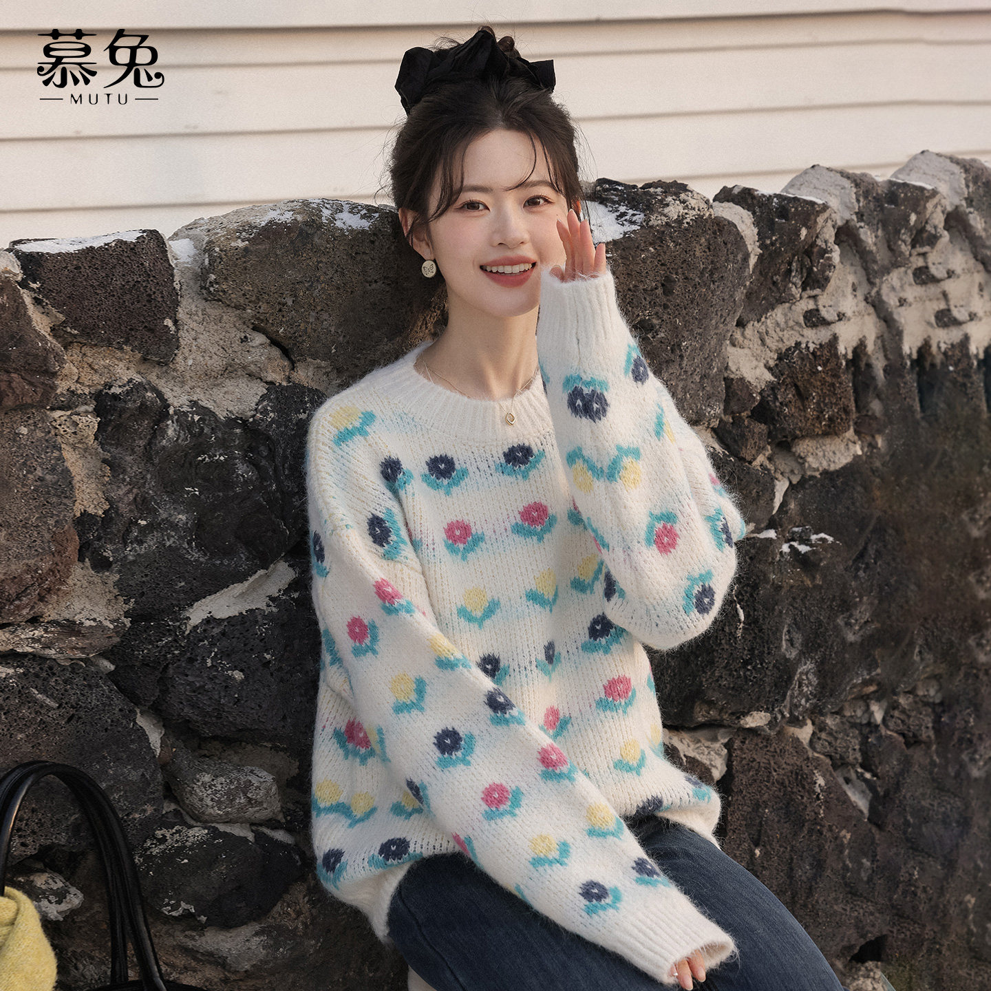 慕兔甜美加厚套头毛衣女2025冬季新款小个子宽松软糯针织长袖上衣,女装/女士精品,毛衣,淘宝优惠券,粉丝福利购,淘宝优惠卷