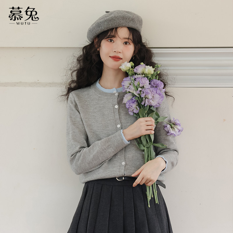 慕兔法式温柔风假两件针织开衫